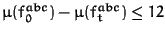 $\mu(f^{abc}_0) - \mu(f^{abc}_t) \le 12$