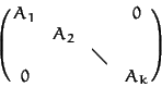 \begin{displaymath}\pmatrix{A_1 & & & 0\cr
& A_2 & & \cr
& & \diagdown & \cr
0 & & &A_k \cr}
\end{displaymath}