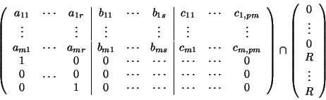 \begin{displaymath}\left(
\begin{array}{ccc\vert ccc\vert ccc}
a_{11} & \cdots &...
...c}
0\\
\vdots \\
0\\
R\\
\vdots\\
R\\
\end{array}\right)
\end{displaymath}