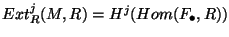 $Ext^j_R (M,R)=H^j(Hom(F_{\bullet },R))$