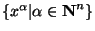 $\{x^\alpha\vert\alpha \in {\bf N}^n\}$