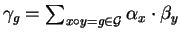 $\gamma_{g} = \sum_{x
\circ y = g \in {\cal G}} \alpha_{x} \cdot\beta_{y}$