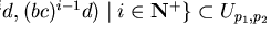 $\{ ( (bc)^id, (bc)^{i-1} d) \mid i \in{\bf N}^+ \} \subset U_{p_1,p_2}$