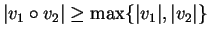 $\vert v_1
\circ v_2\vert \geq \max \{ \vert v_1\vert, \vert v_2\vert \}$