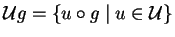 $\mathcal{U}g = \{ u \circ g \mid u \in \mathcal{U} \}$