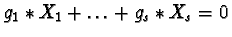 $g_1 \ast X_1 + \ldots + g_s \ast X_s = 0$