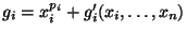 $g_i = x_i^{p_i} +
g_i^\prime(x_i, \dots, x_n)$