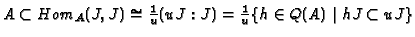 $ A \subset Hom_A(J,J) \cong
\tfrac{1}{u} (uJ:J) = \tfrac{1}{u}\{h \in Q(A) \mid hJ \subset uJ\}$