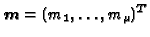 $ \boldsymbol{m}=(m_1,\dots,m_\mu)^T$